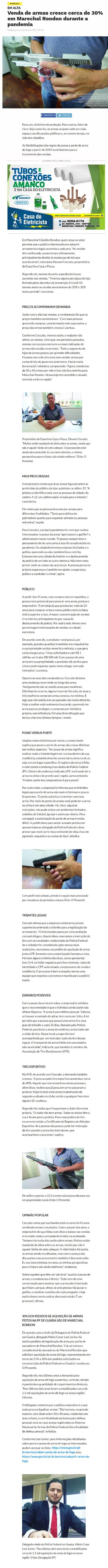 VENDA DE ARMAS CRESCE CERCA DE 30% EM MARECHAL RONDON DURANTE A PANDEMIA