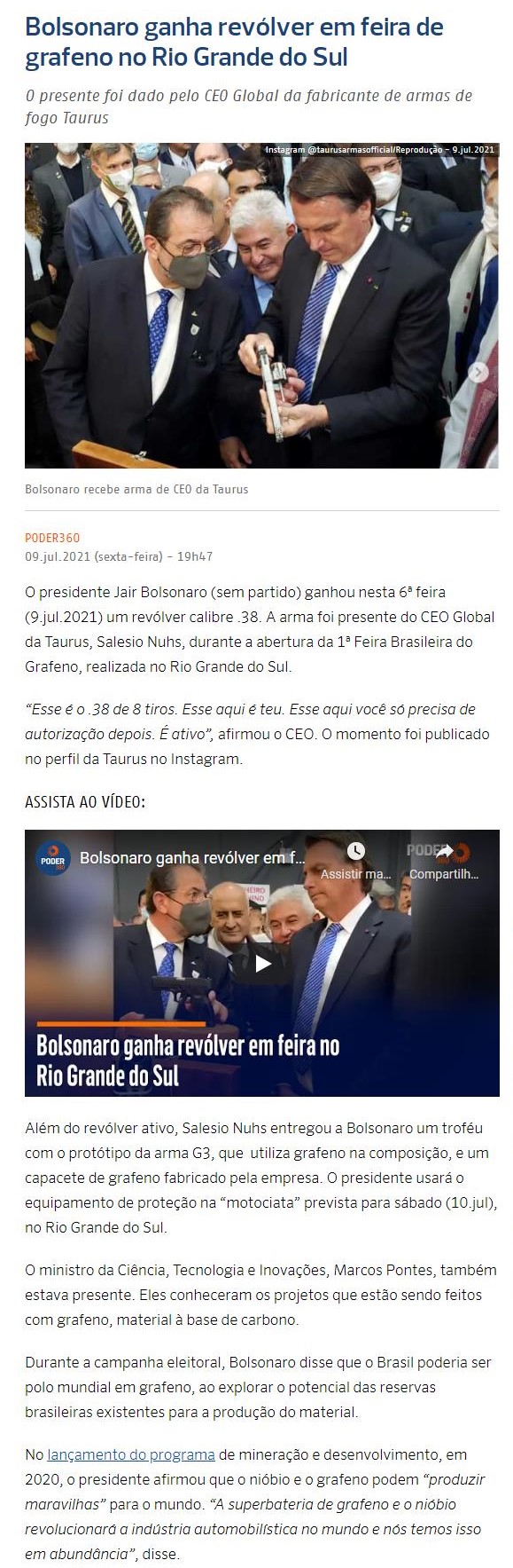 BOLSONARO GANHA REVóLVER EM FEIRA DE GRAFENO NO RIO GRANDE DO SUL