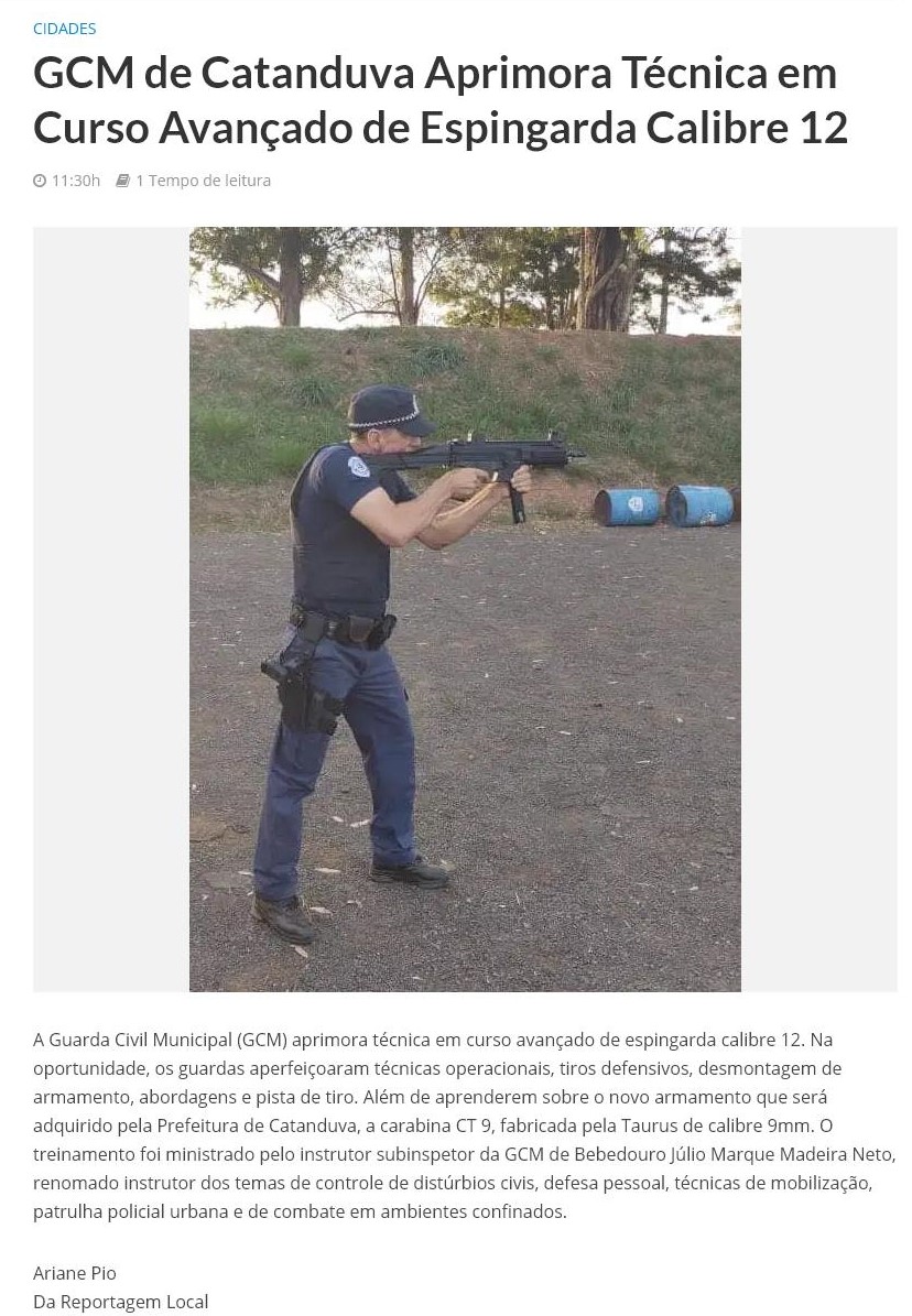 GCM DE CATANDUVA APRIMORA TéCNICA EM CURSO AVANçADO DE ESPINGARDA CALIBRE 12