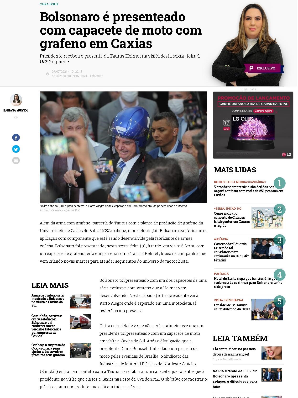 BOLSONARO é PRESENTEADO COM CAPACETE DE MOTO COM GRAFENO EM CAXIAS