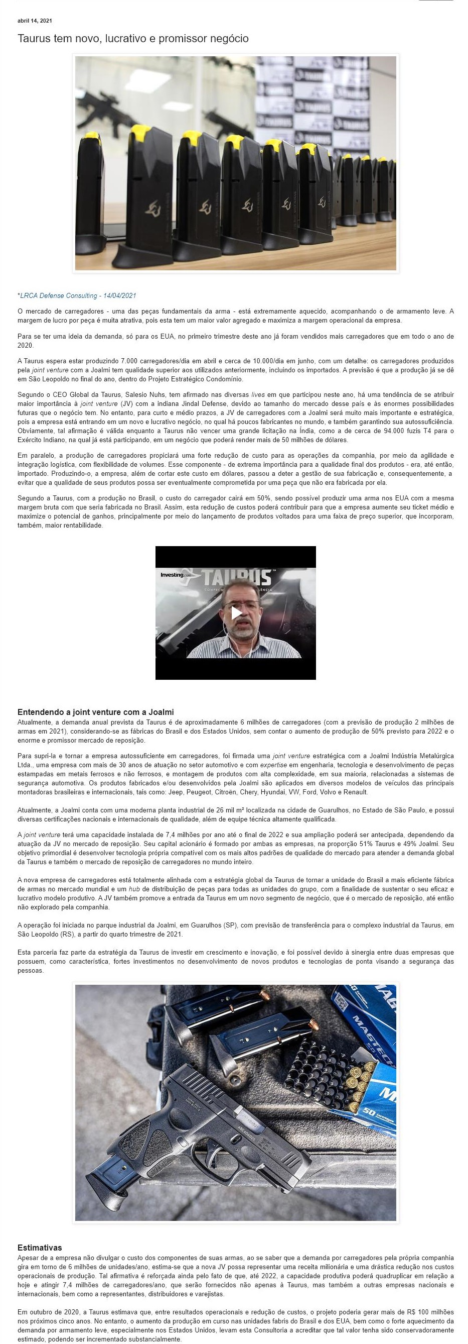 TAURUS TEM NOVO, LUCRATIVO E PROMISSOR NEGóCIO