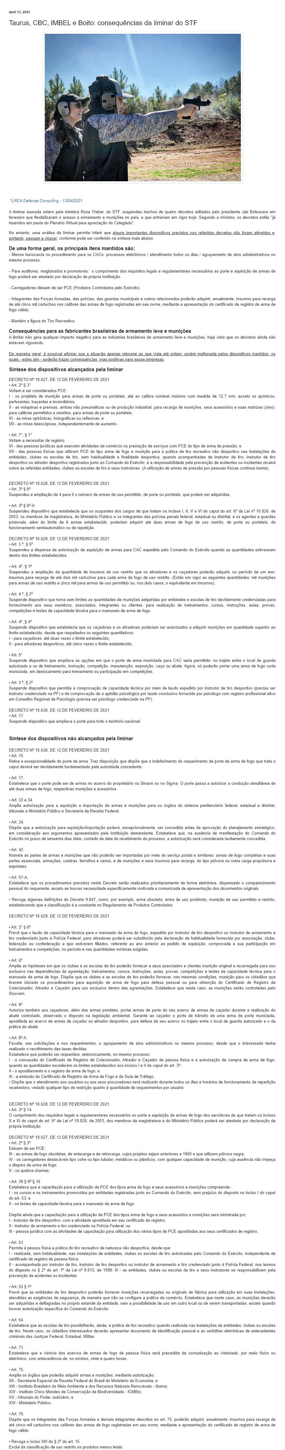 TAURUS, CBC, IMBEL E BOITO: CONSEQUêNCIAS DA LIMINAR DO STF