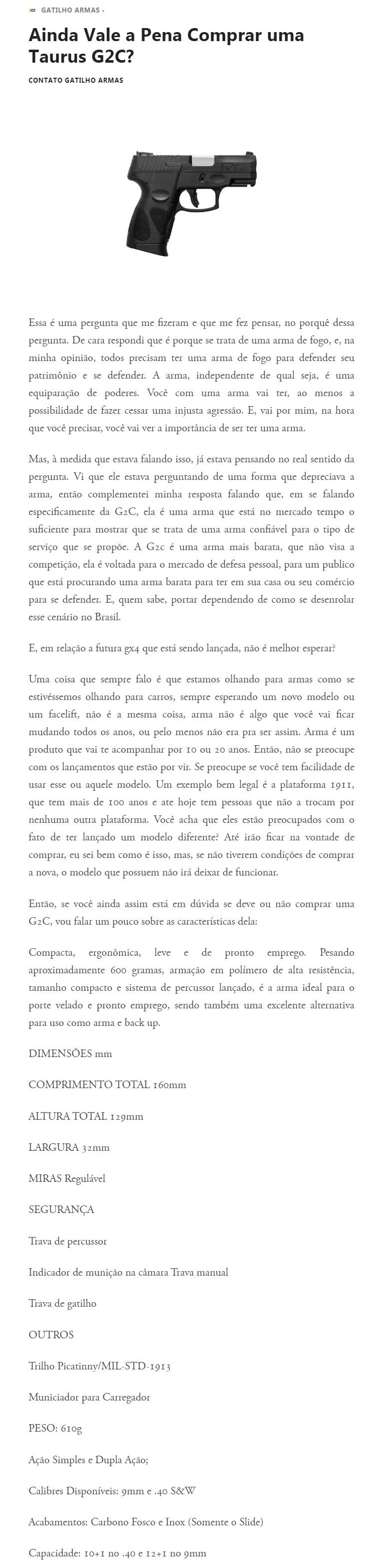 AINDA VALE A PENA COMPRAR UMA TAURUS G2C?