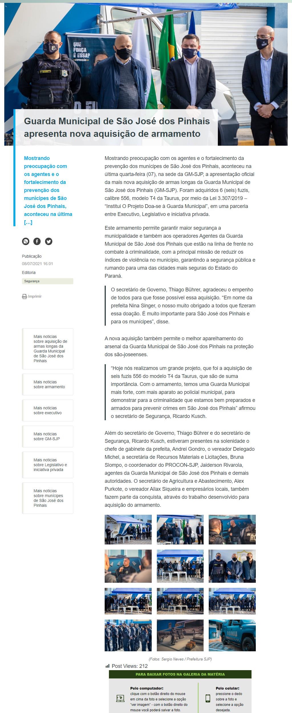 GUARDA MUNICIPAL DE SãO JOSé DOS PINHAIS APRESENTA NOVA AQUISIçãO DE ARMAMENTO