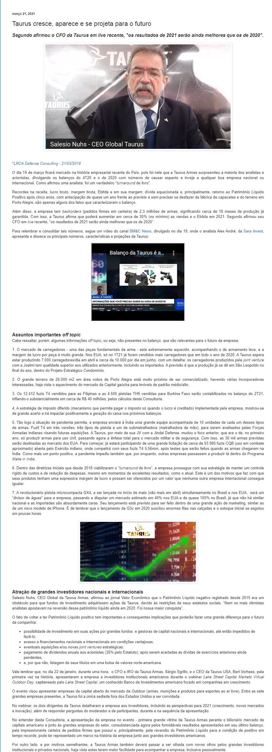 TAURUS CRESCE, APARECE E SE PROJETA PARA O FUTURO