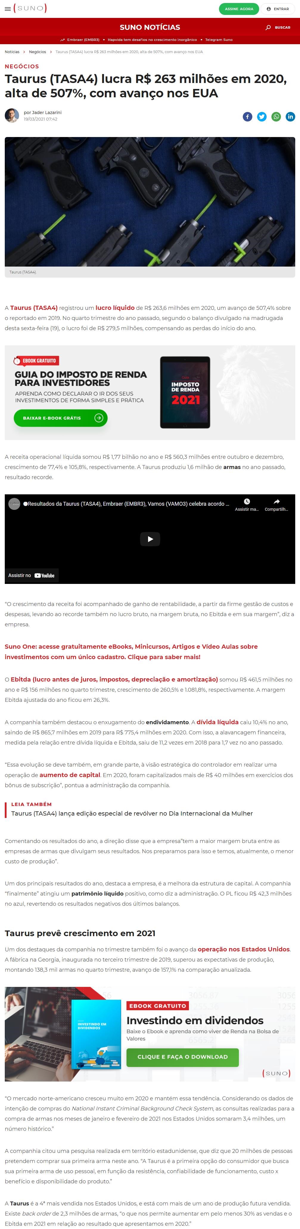 TAURUS (TASA4) LUCRA R$ 263,6 MILHõES EM 2020, AVANçO DE 507%