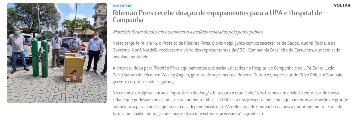 RIBEIRãO PIRES RECEBE DOAçãO DE EQUIPAMENTOS PARA A UPA E HOSPITAL DE CAMPANHA