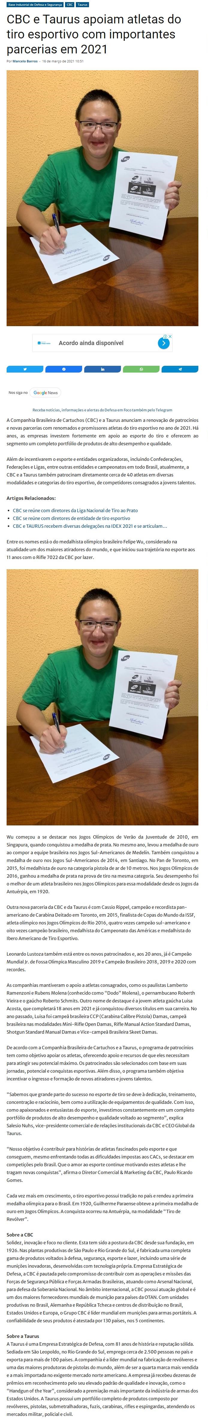CBC E TAURUS APOIAM ATLETAS DO TIRO ESPORTIVO COM IMPORTANTES PARCERIAS EM 2021