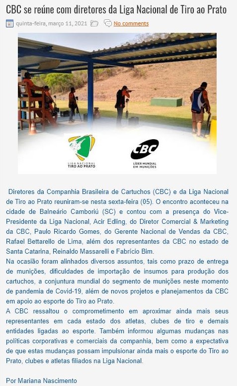 CBC SE REúNE COM DIRETORES DA LIGA NACIONAL DE TIRO AO PRATO