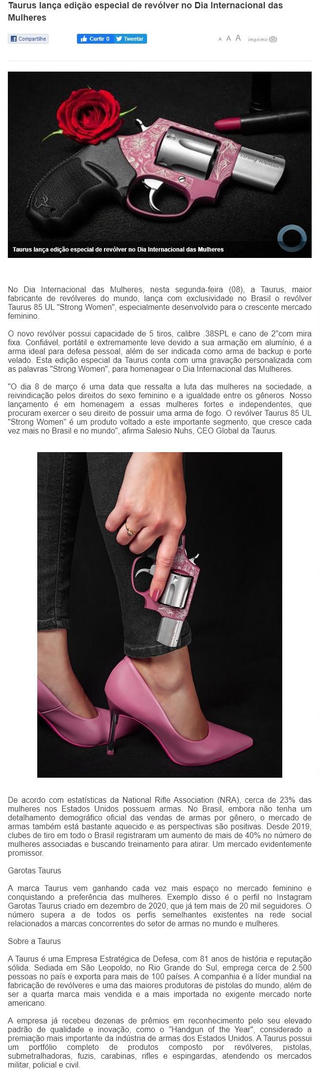 TAURUS LANçA EDIçãO ESPECIAL DE REVóLVER NO DIA INTERNACIONAL DAS MULHERES