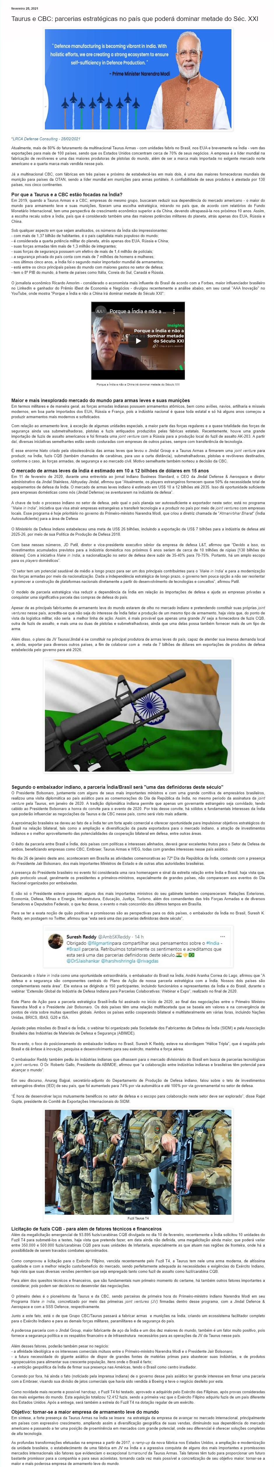 TAURUS E CBC: PARCERIAS ESTRATéGICAS NO PAíS QUE PODERá DOMINAR METADE DO SéC. XXI