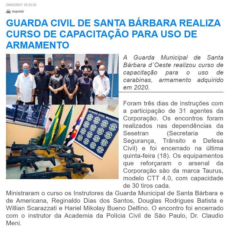 GUARDA CIVIL DE SANTA BáRBARA REALIZA CURSO DE CAPACITAçãO PARA USO DE ARMAMENTO