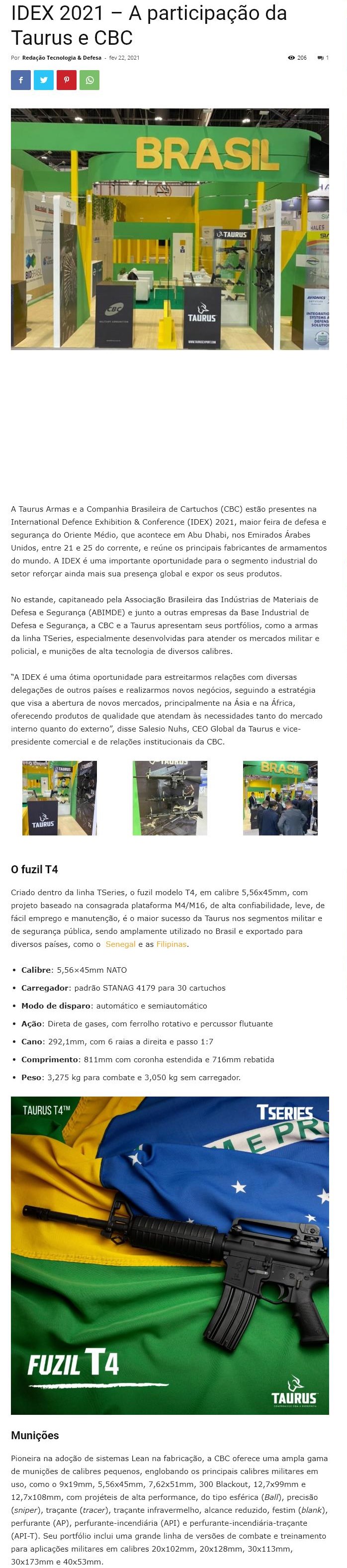 IDEX 2021 - A PARTICIPAçãO DA TAURUS E CBC