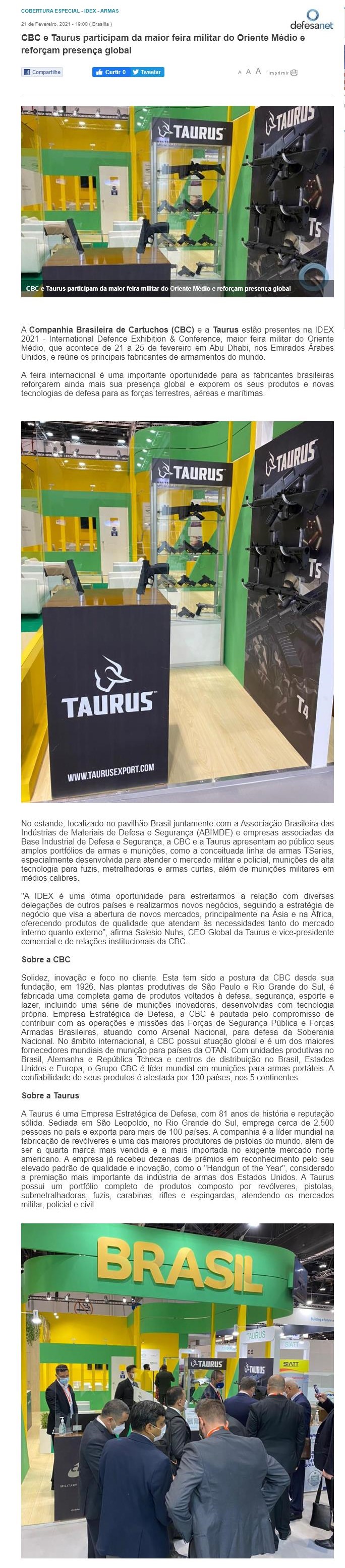 CBC E TAURUS PARTICIPAM DA MAIOR FEIRA MILITAR DO ORIENTE MéDIO E REFORçAM PRESENçA GLOBAL