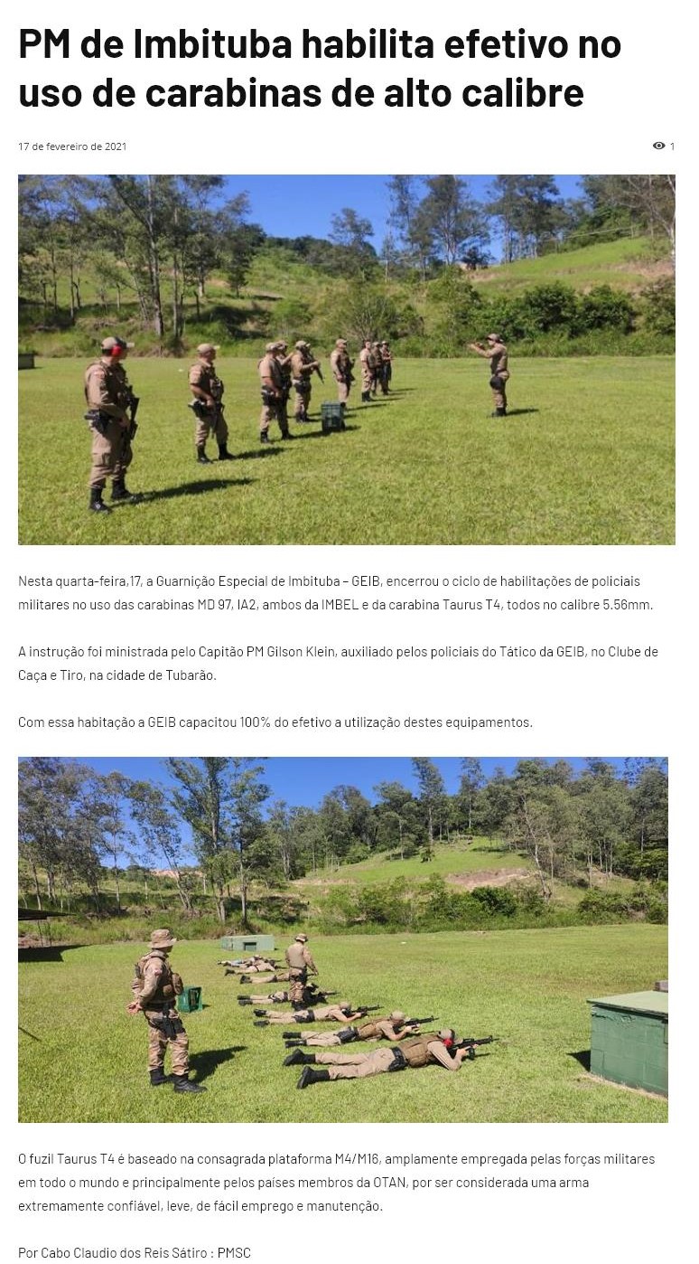 PM DE IMBITUBA HABILITA EFETIVO NO USO DE CARABINAS DE ALTO CALIBRE