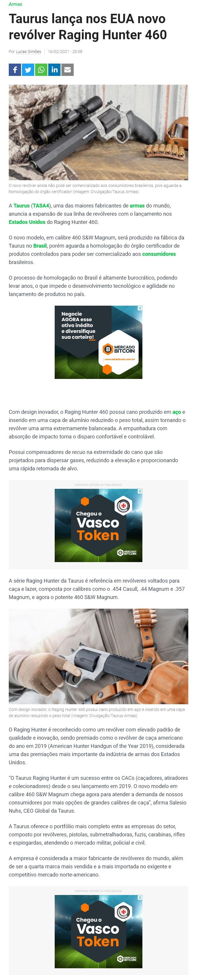 TAURUS LANçA NOS EUA NOVO REVóLVER RAGING HUNTER 460