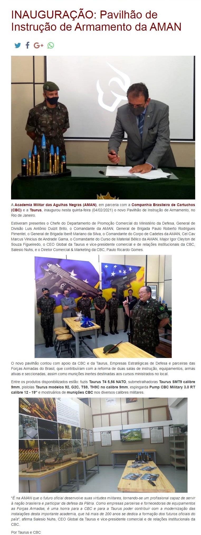 INAUGURAÇÃO: PAVILHãO DE INSTRUçãO DE ARMAMENTO DA AMAN