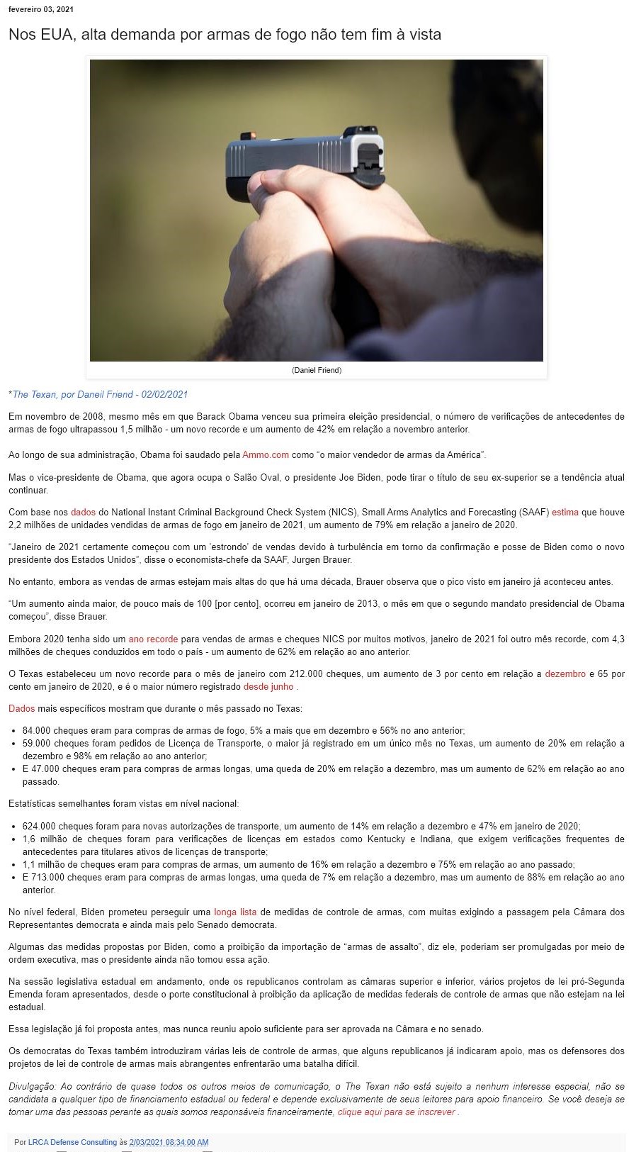 NOS EUA, ALTA DEMANDA POR ARMAS DE FOGO NãO TEM FIM à VISTA