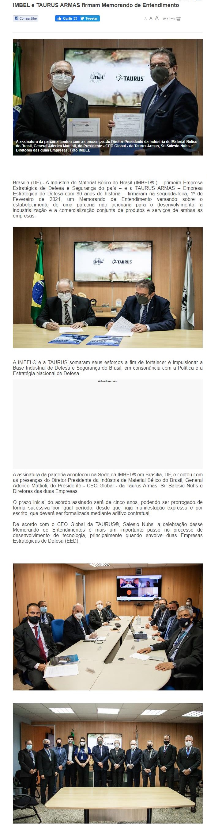 IMBEL E TAURUS ARMAS FIRMAM MEMORANDO DE ENTENDIMENTO