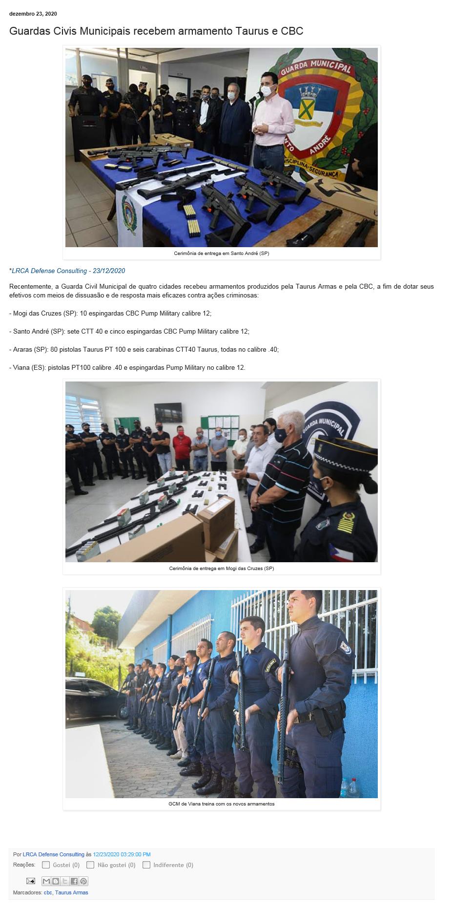 GUARDAS CIVIS MUNICIPAIS RECEBEM ARMAMENTO TAURUS E CBC