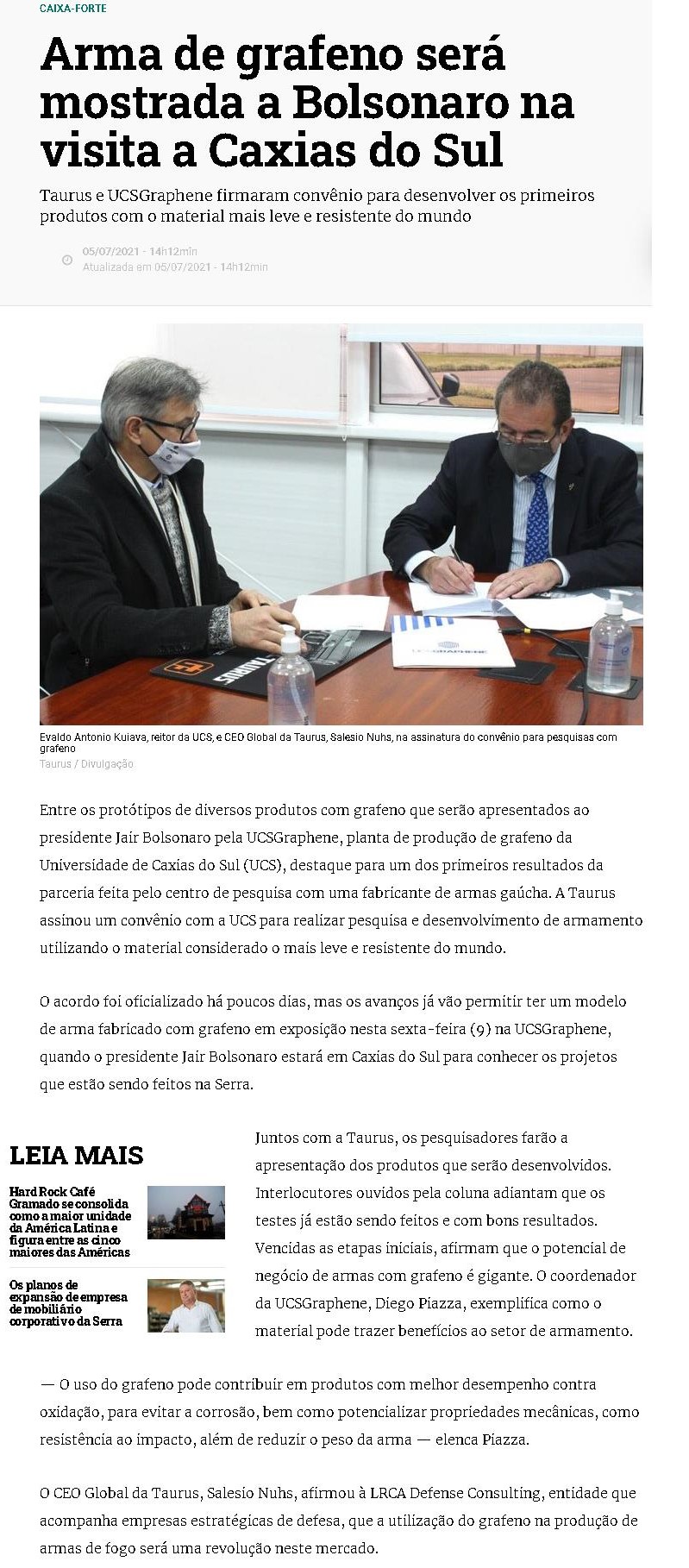 ARMA DE GRAFENO SERá MOSTRADA A BOLSONARO NA VISITA A CAXIAS DO SUL