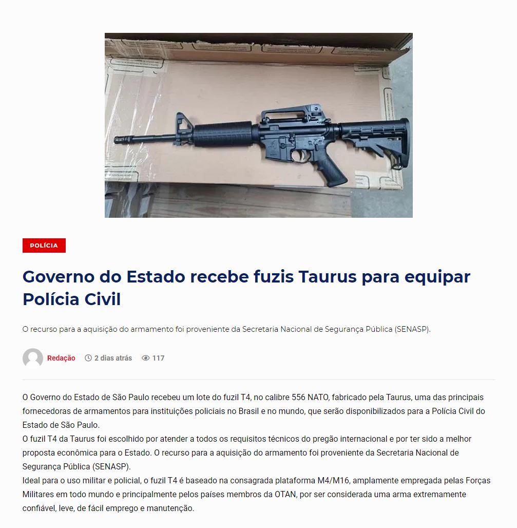 GOVERNO DO ESTADO RECEBE FUZIS TAURUS PARA EQUIPAR POLíCIA CIVIL