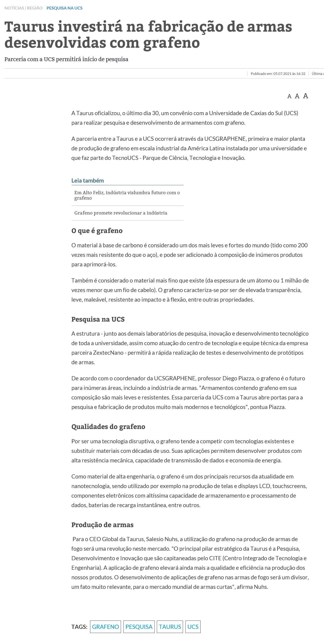 TAURUS INVESTIRá NA FABRICAçãO DE ARMAS DESENVOLVIDAS COM GRAFENO