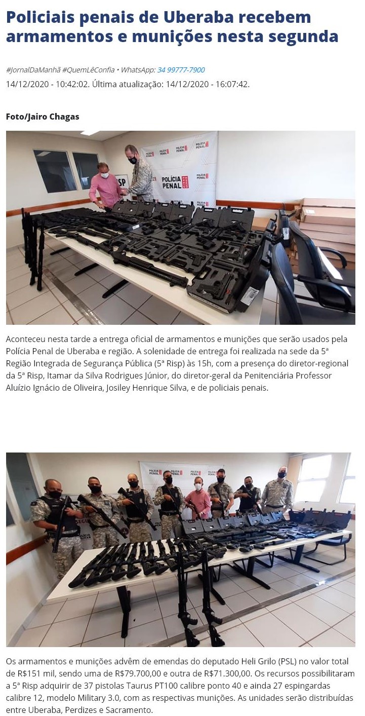 POLICIAIS PENAIS DE UBERABA RECEBEM ARMAMENTOS E MUNIçõES NESTA SEGUNDA