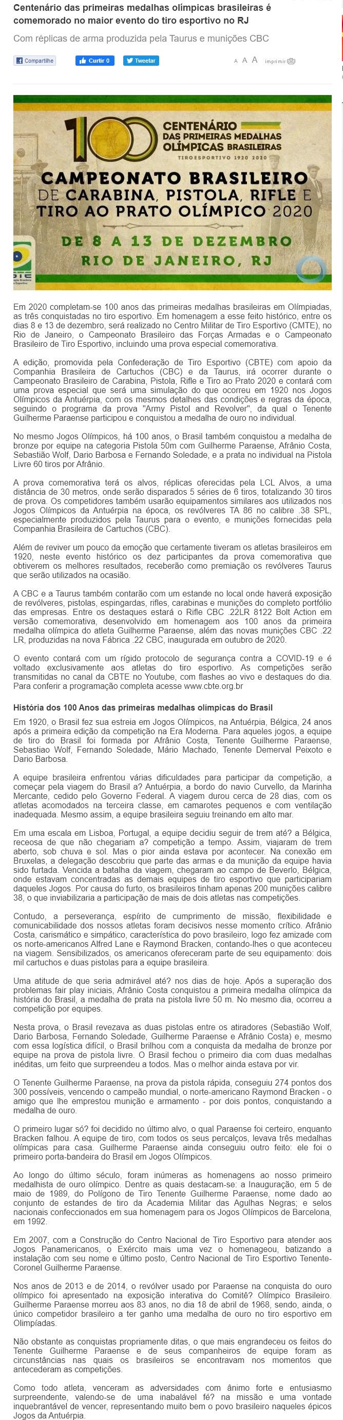 CENTENáRIO DAS PRIMEIRAS MEDALHAS OLíMPICAS BRASILEIRAS é COMEMORADO NO MAIOR EVENTO DO TIRO ESPORTIVO NO RJ