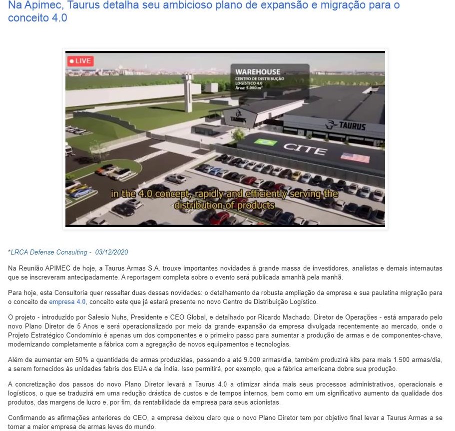 NA APIMEC, TAURUS DETALHA SEU AMBICIOSO PLANO DE EXPANSãO E MIGRAçãO PARA O CONCEITO 4.0