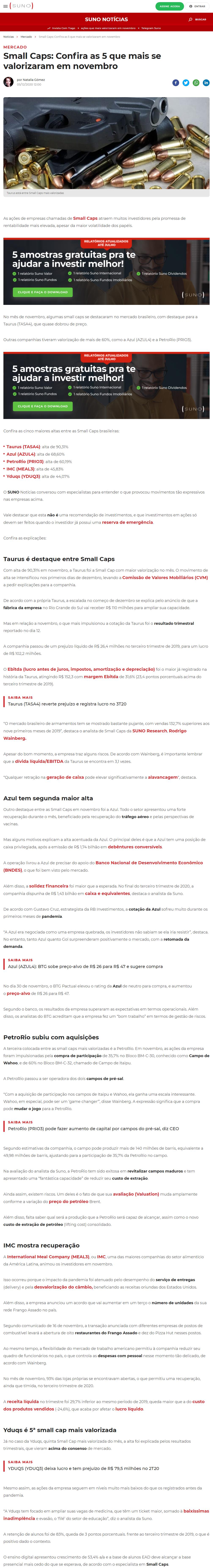 SMALL CAPS: CONFIRA AS 5 QUE MAIS SE VALORIZARAM EM NOVEMBRO