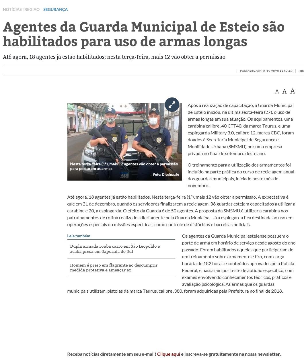 AGENTES DA GUARDA MUNICIPAL DE ESTEIO SãO HABILITADOS PARA USO DE ARMAS LONGAS