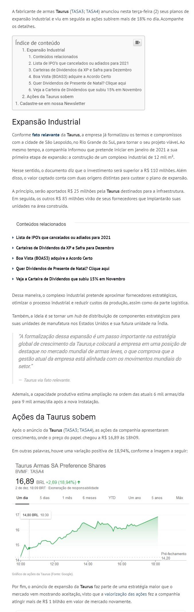 AçõES DA TAURUS (TASA4) SOBEM 18% COM ANúNCIO DE EXPANSãO