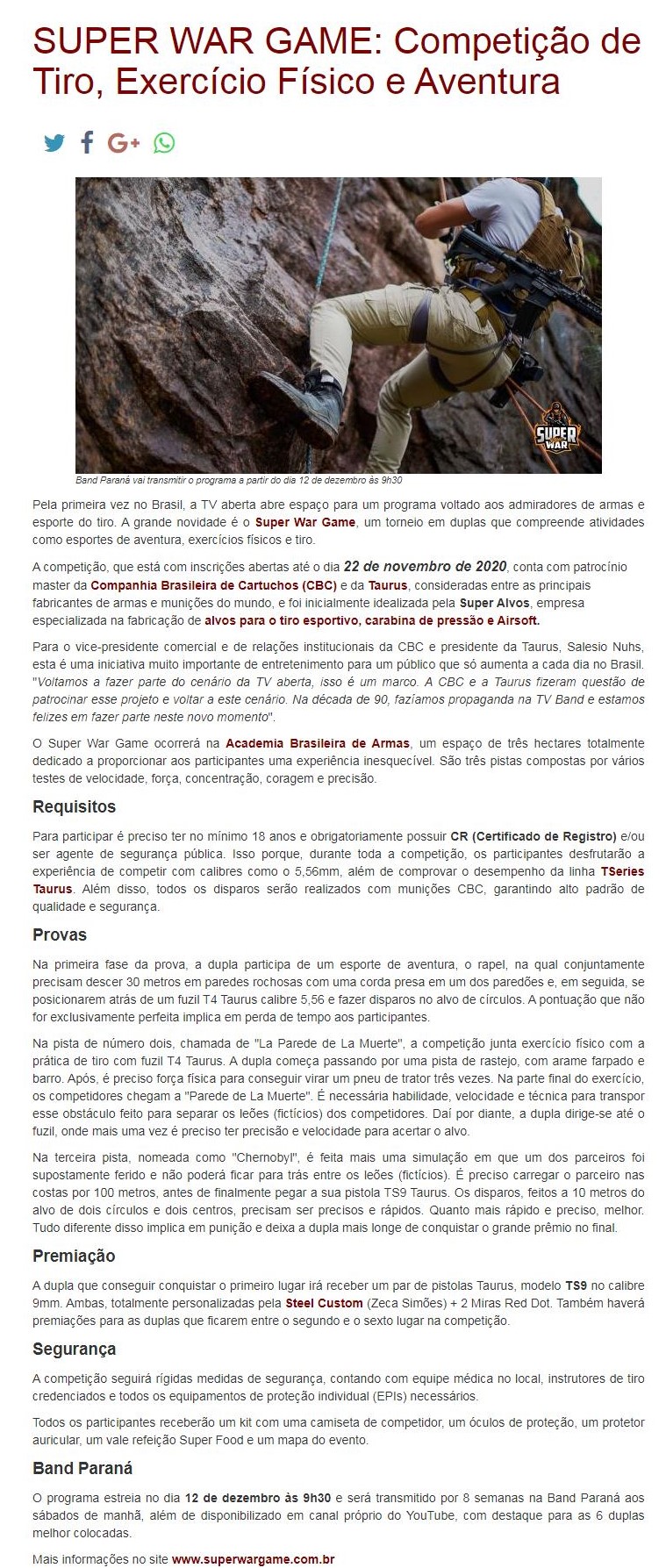 SUPER WAR GAME: COMPETIçãO DE TIRO, EXERCíCIO FíSICO E AVENTURA