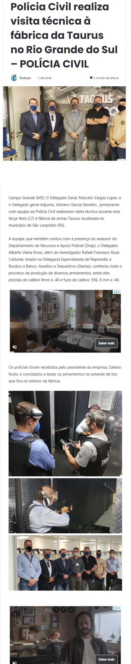 POLíCIA CIVIL REALIZA VISITA TéCNICA à FáBRICA DA TAURUS NO RIO GRANDE DO SUL