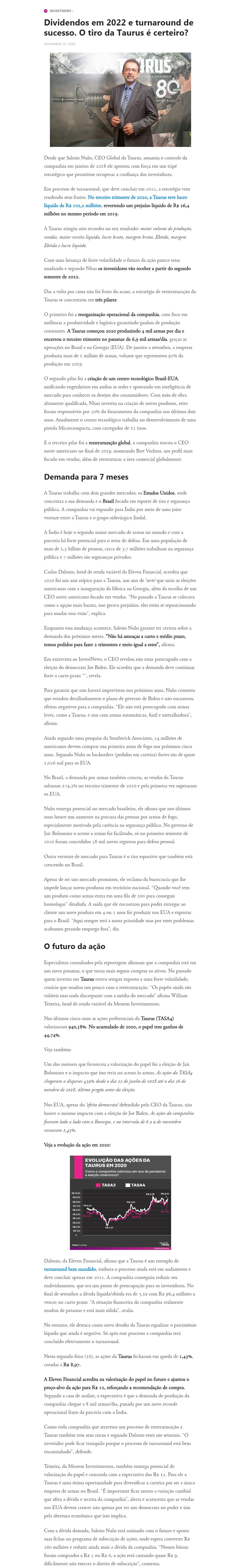 DIVIDENDOS EM 2022 E TURNAROUND DE SUCESSO. O TIRO DA TAURUS é CERTEIRO?