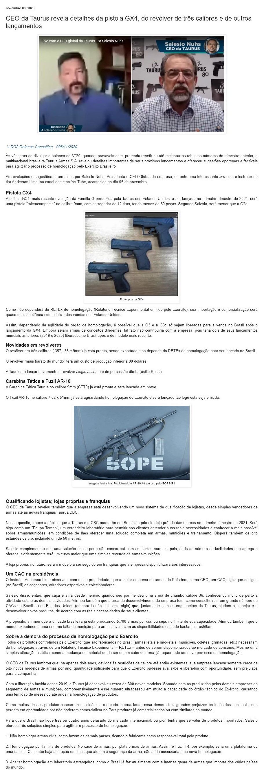 CEO DA TAURUS REVELA DETALHES DA PISTOLA GX4, DO REVóLVER DE TRêS CALIBRES E DE OUTROS LANçAMENTOS