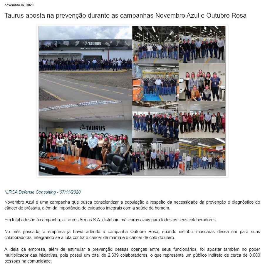 TAURUS APOSTA NA PREVENçãO DURANTE AS CAMPANHAS NOVEMBRO AZUL E OUTUBRO ROSA