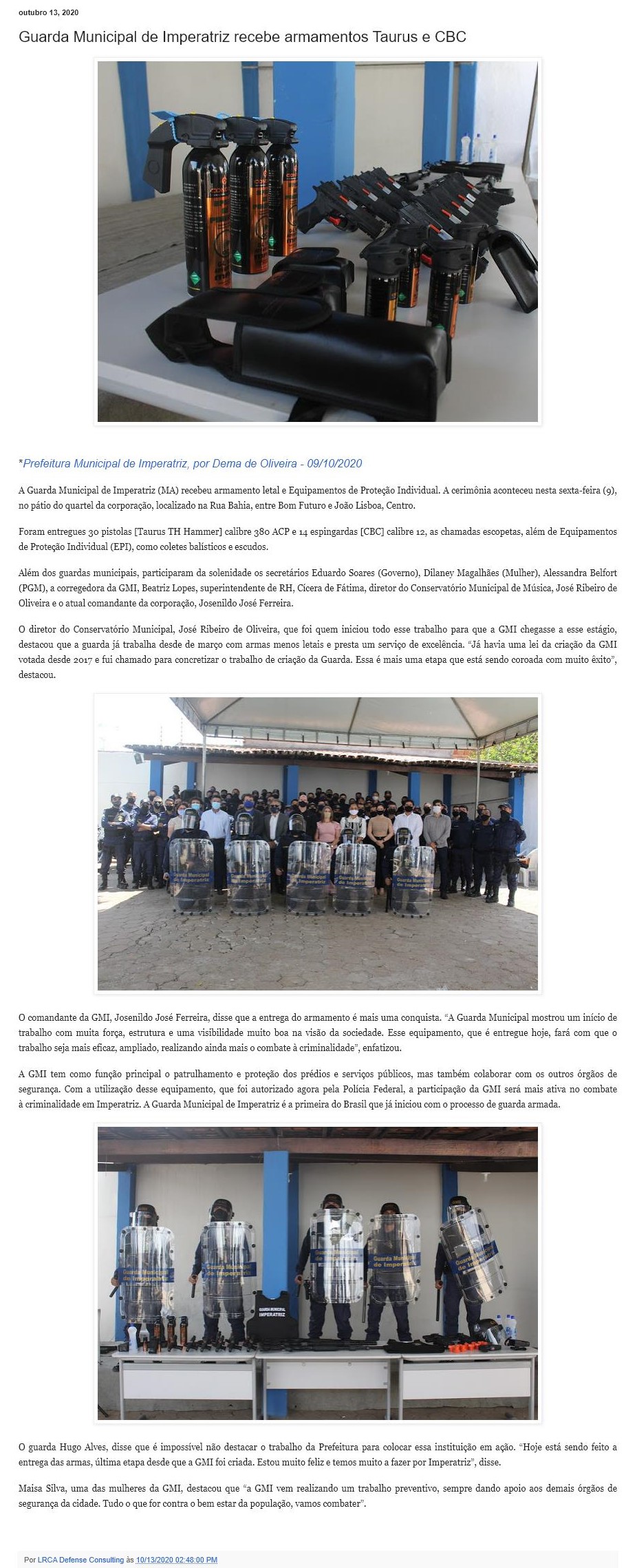 GUARDA MUNICIPAL DE IMPERATRIZ RECEBE ARMAMENTOS TAURUS E CBC