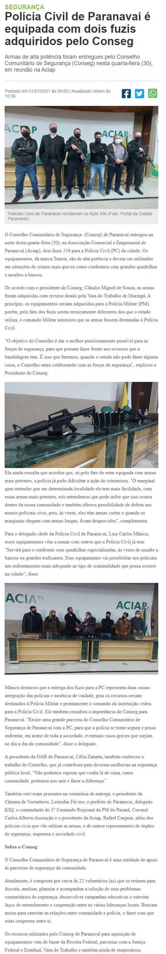 POLíCIA CIVIL DE PARANAVAí é EQUIPADA COM DOIS FUZIS ADQUIRIDOS PELO CONSEG