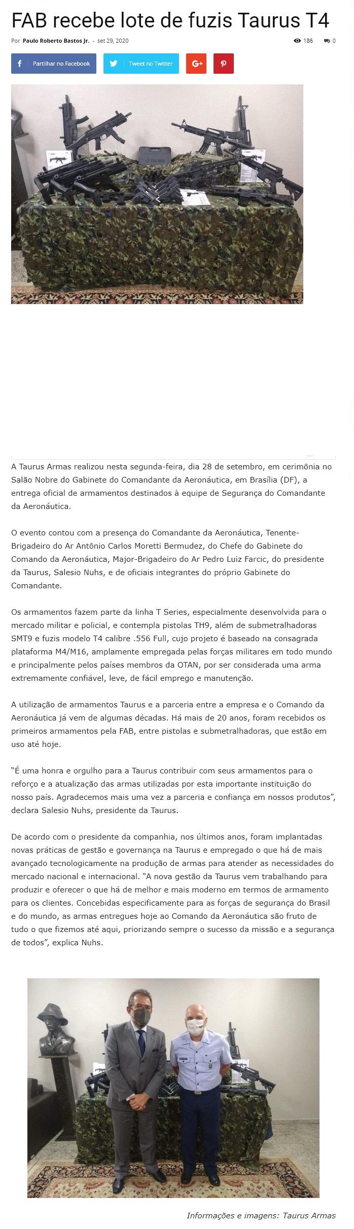 FAB RECEBE LOTE DE FUZIS TAURUS T4