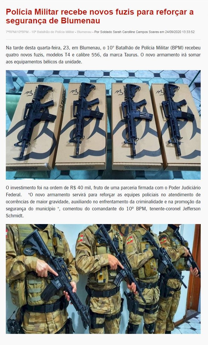 POLíCIA MILITAR RECEBE NOVOS FUZIS PARA REFORçAR A SEGURANçA DE BLUMENAU