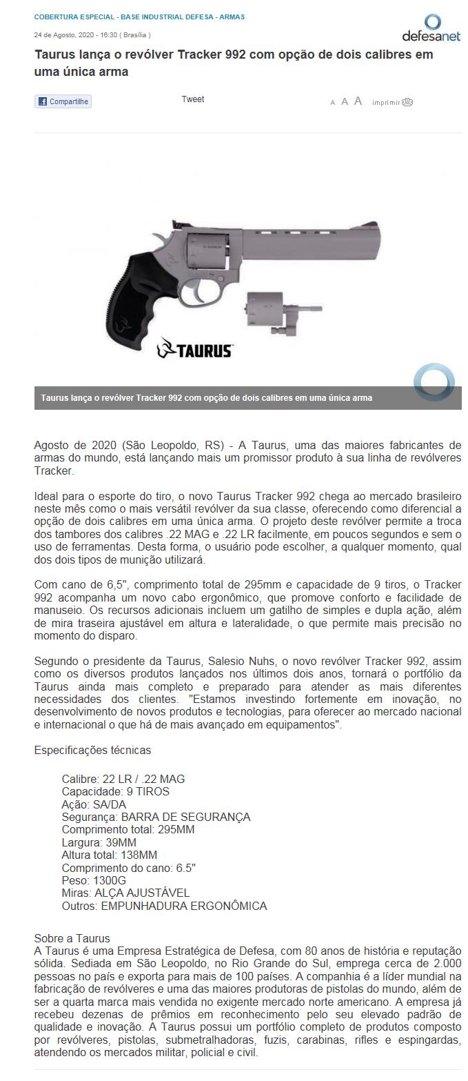 TAURUS LANçA O REVóLVER TRACKER 992 COM OPçãO DE DOIS CALIBRES EM UMA úNICA ARMA