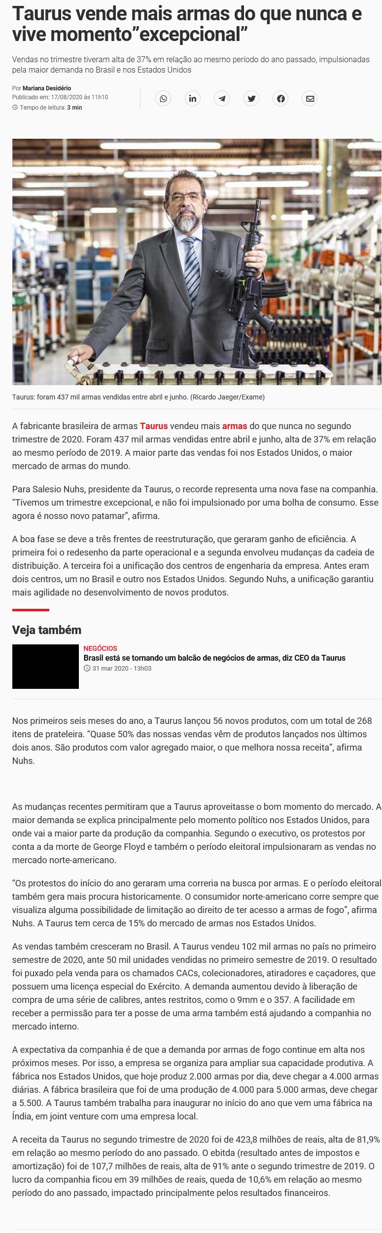 TAURUS VENDE MAIS ARMAS DO QUE NUNCA E VIVE MOMENTO EXCEPCIONAL