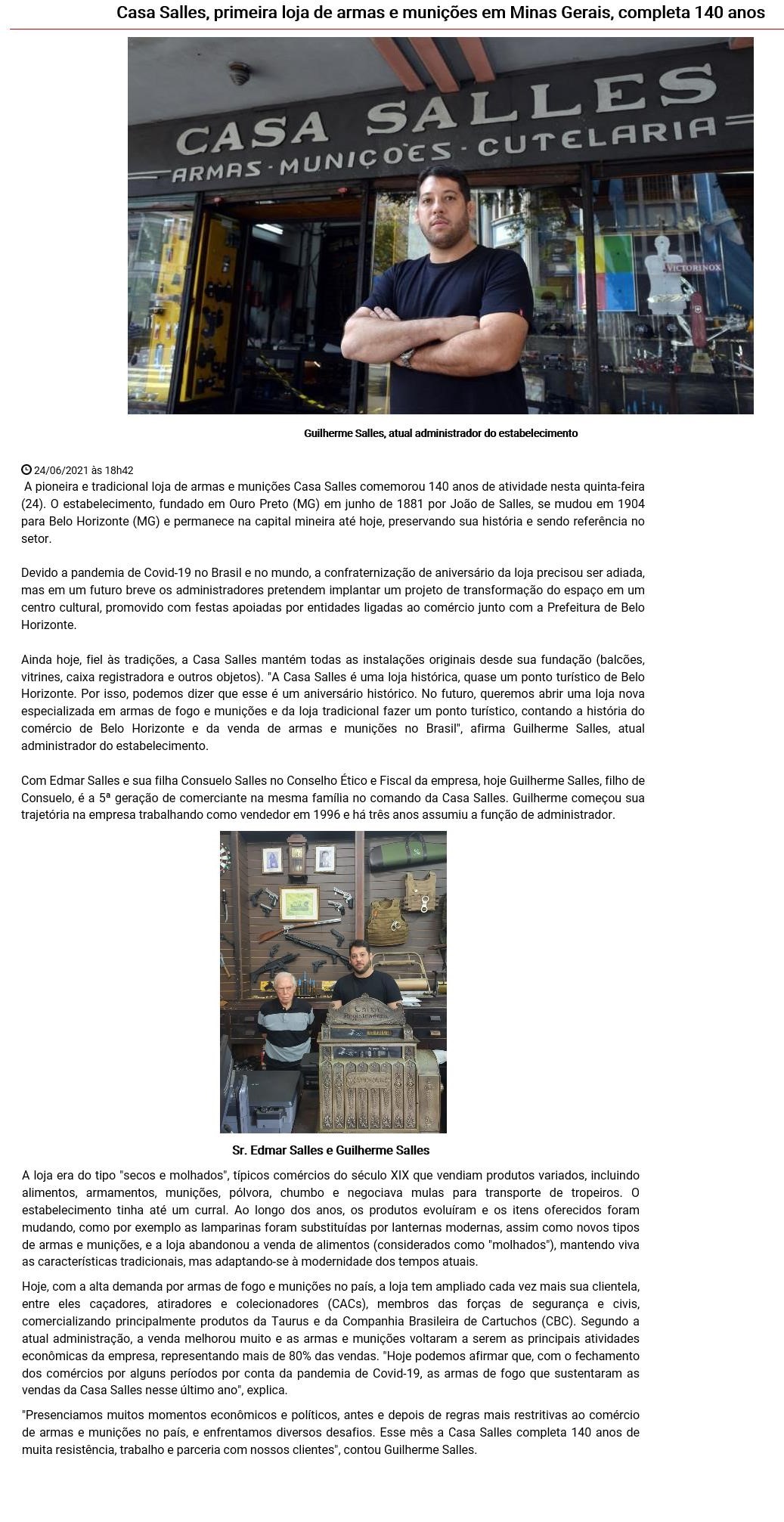 CASA SALLES, PRIMEIRA LOJA DE ARMAS E MUNIçõES EM MINAS GERAIS, COMPLETA 140 ANOS