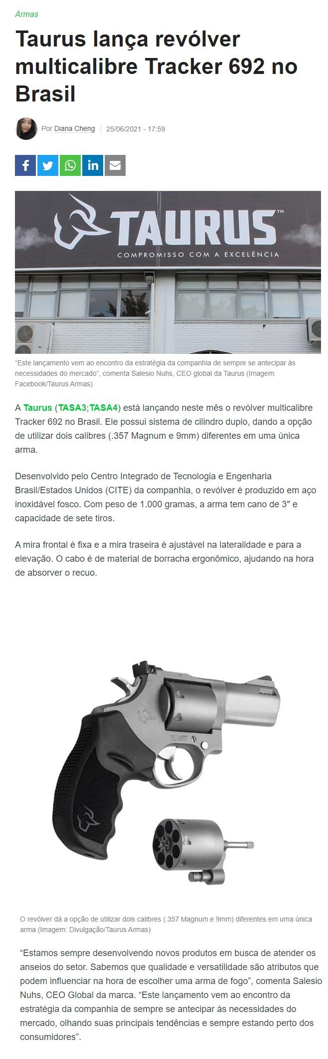 TAURUS LANçA REVóLVER MULTICALIBRE TRACKER 692 NO BRASIL