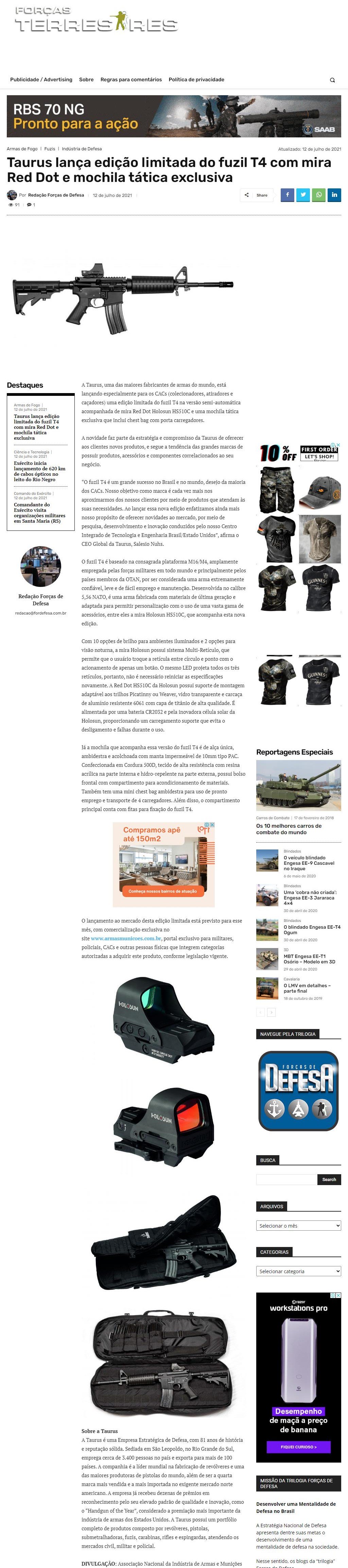 TAURUS LANçA EDIçãO LIMITADA DO FUZIL T4 COM MIRA RED DOT E MOCHILA TáTICA EXCLUSIVA