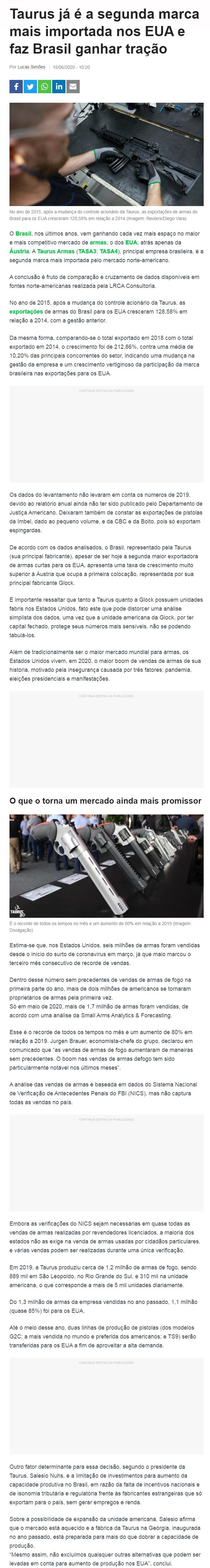 TAURUS Já é A SEGUNDA MARCA MAIS IMPORTADA NOS EUA E FAZ BRASIL GANHAR TRAçãO