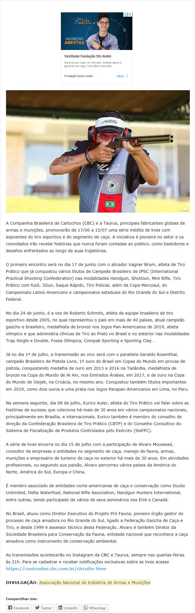 CBC E TAURUS PROMOVEM PRIMEIRO CIRCUITO DE LIVES COM CAMPEõES DO TIRO ESPORTIVO E CONSULTOR DE CAçA