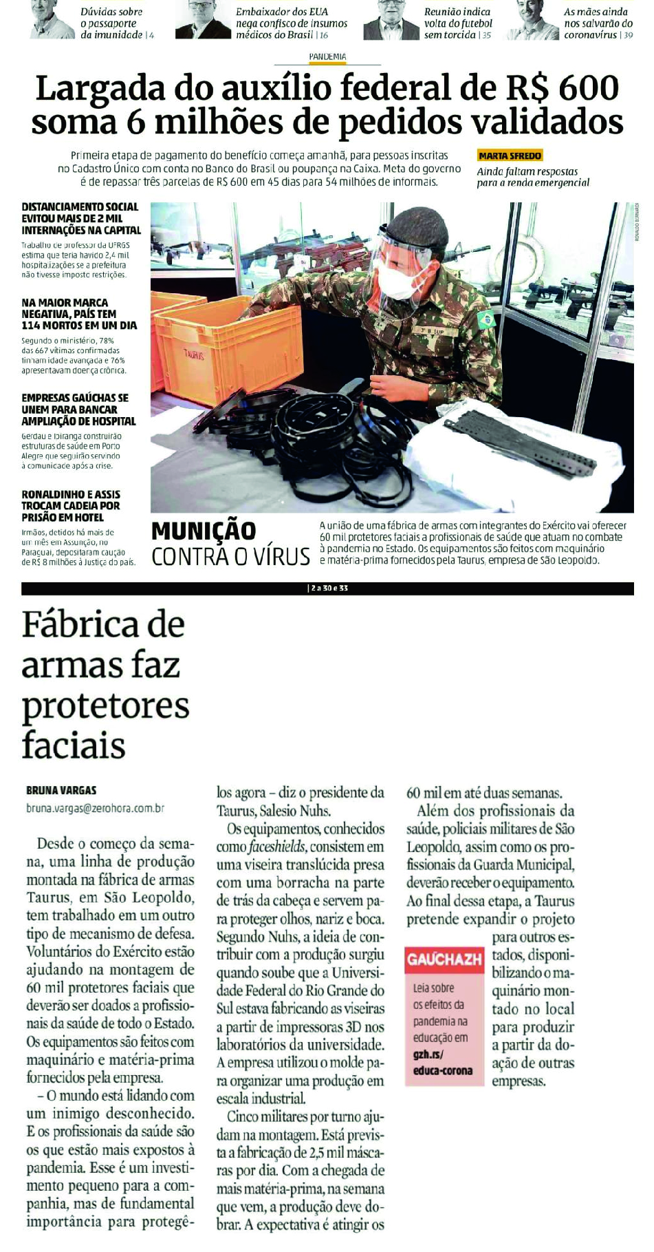 FáBRICA DE ARMAS FAZ PROTETORES FACIAIS